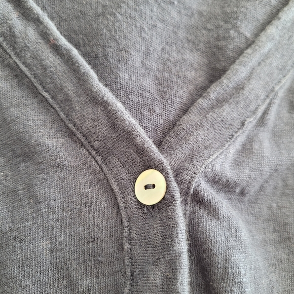 H Halston Navy Linen Short Sleeve Button Front Cardigan - Picture 4 of 13